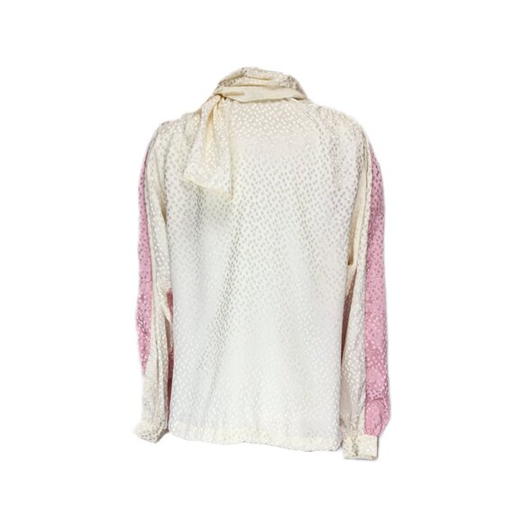 1970’s Saks Fifth Avenue Pink And Ivory Silk Bow Blouse - Picture 3 of 5